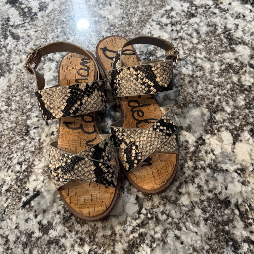 Sam Edelman Beige and Black Snake Print Sandals